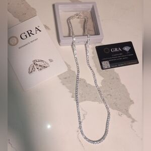 New Moissanite 23.5 Inch Tennis Necklace S 925 Sterling Silver GRA Certificat❤️